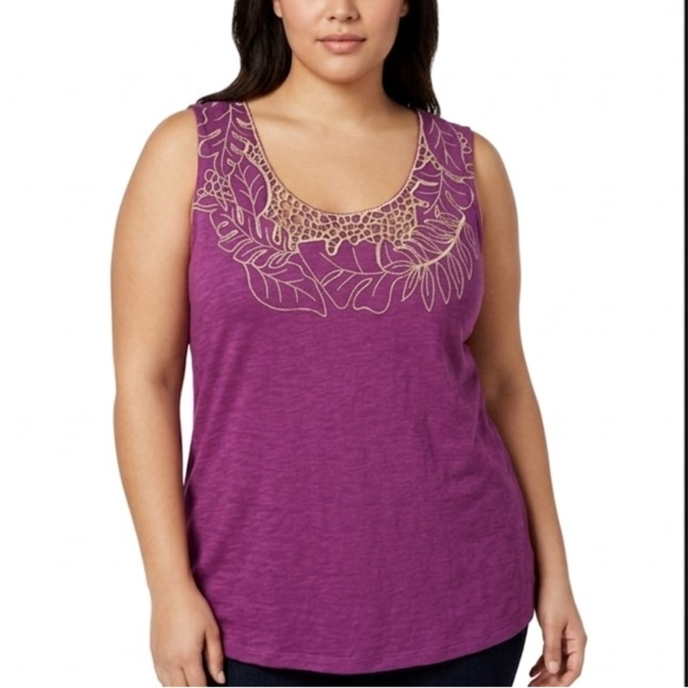 Croft & Barrow Purple Tank Top Gold Embroidery Size XL